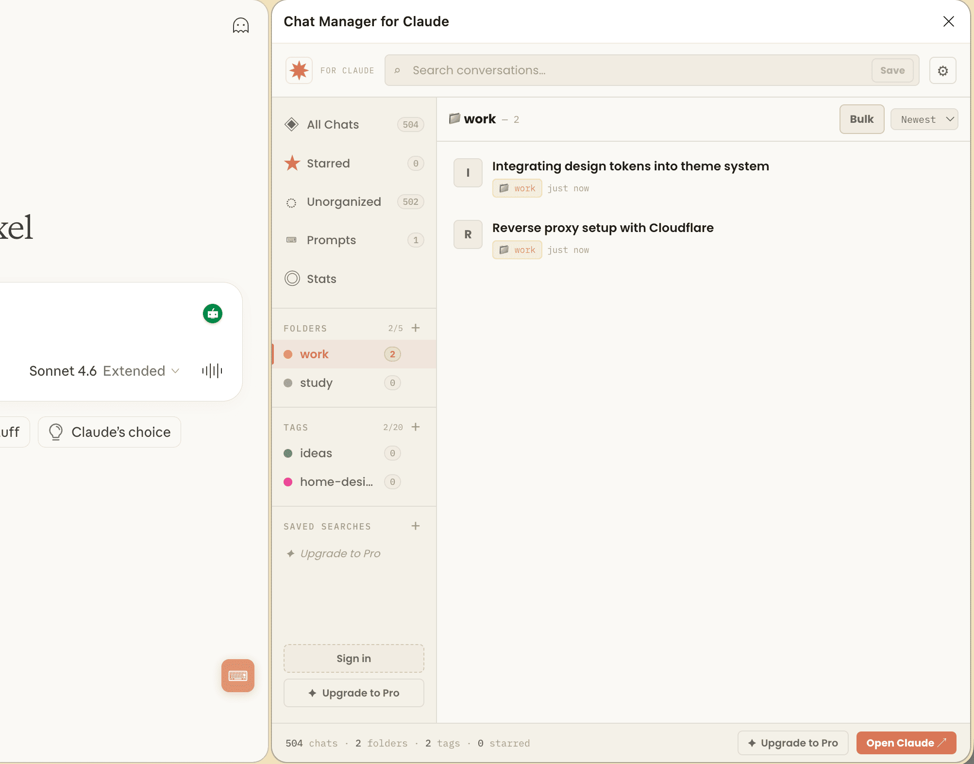 Chat Manager — Folders and sidebar view