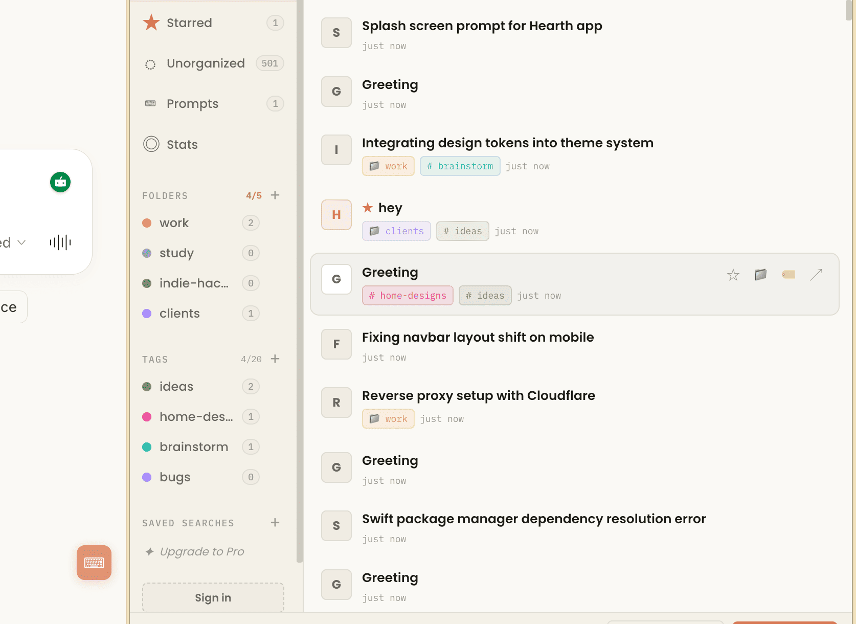 Chat Manager — Tags and search view